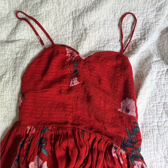Free People Beau Red Floral Print Smocked Maxi Dress - Picture 3 of 8